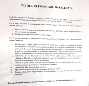 La relazione sulla scuola di Gabelletta