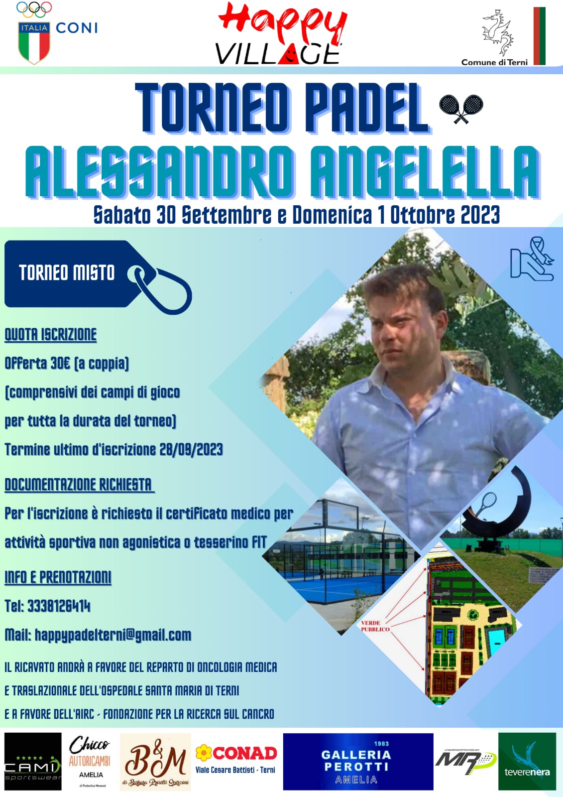 Terni, padel: torneo benefico in ricordo di Alessandro Angelella